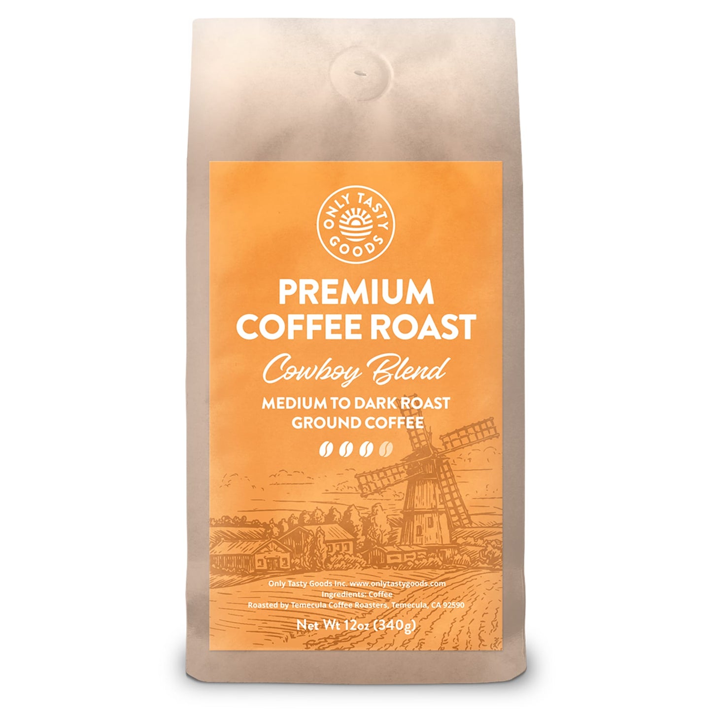 Cowboy Blend Medium to Dark Roast Ground Coffee, Speciality Coffee Beans, Fresh Roasted, 12 oz.