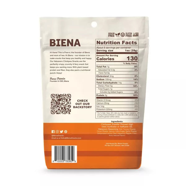 Biena Chickpea Snacks Habanero, 8oz.