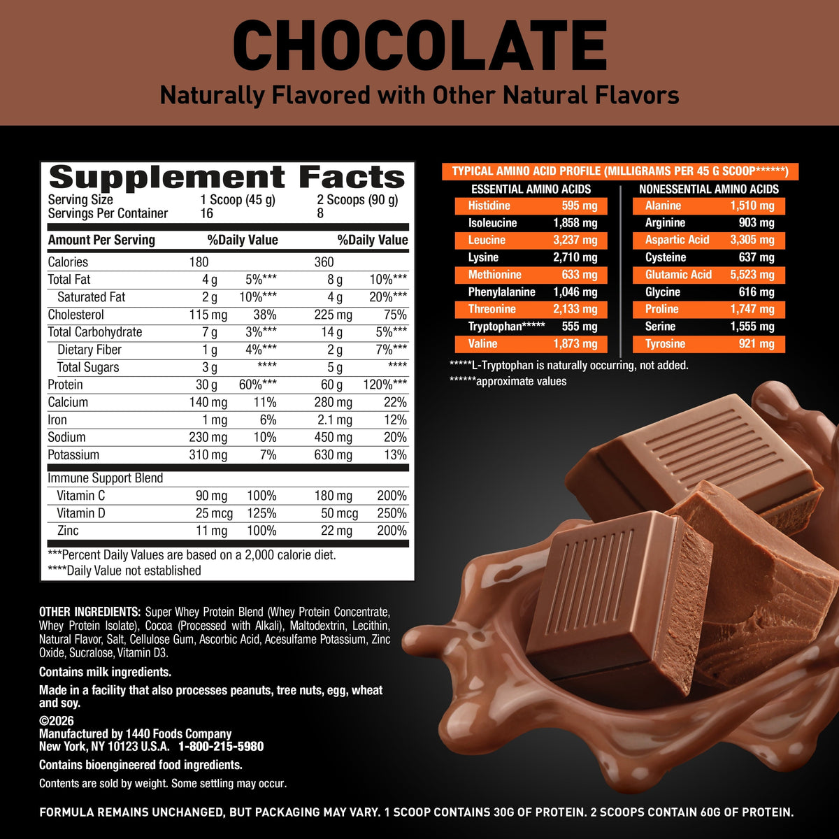 Body Fortress Super Advanced Whey Protein Powder, Chocolate, 60g Protein, Vitamins C & D Plus Zinc, 1.59 lb