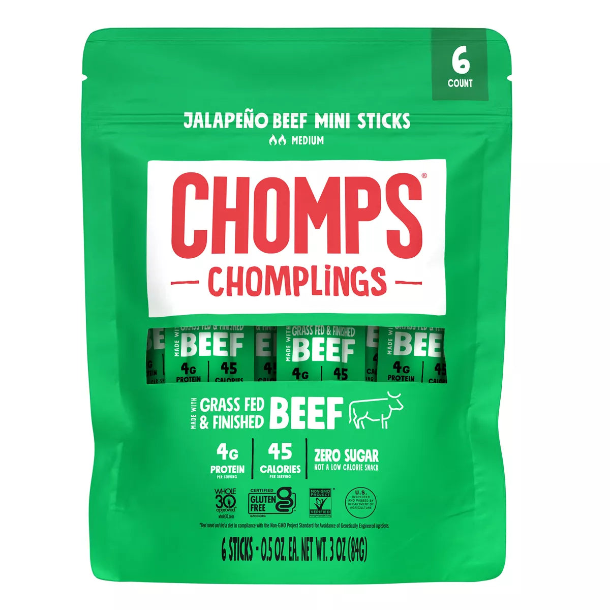 Chomps Chomplings Jalapeno Beef Mini Sticks, 3oz/6ct.