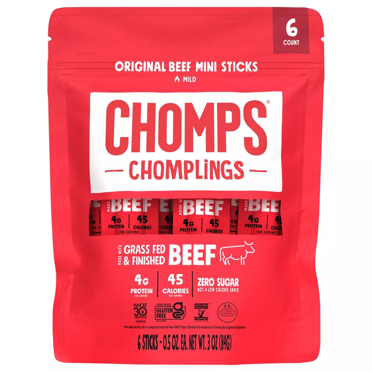 Chomps Chomplings Original Beef Mini Sticks, 3oz/6ct.