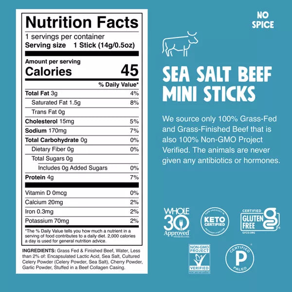 Chomps Snack Sticks Chomplings Sea Salt Beef Mini Sticks, 7oz/14ct.