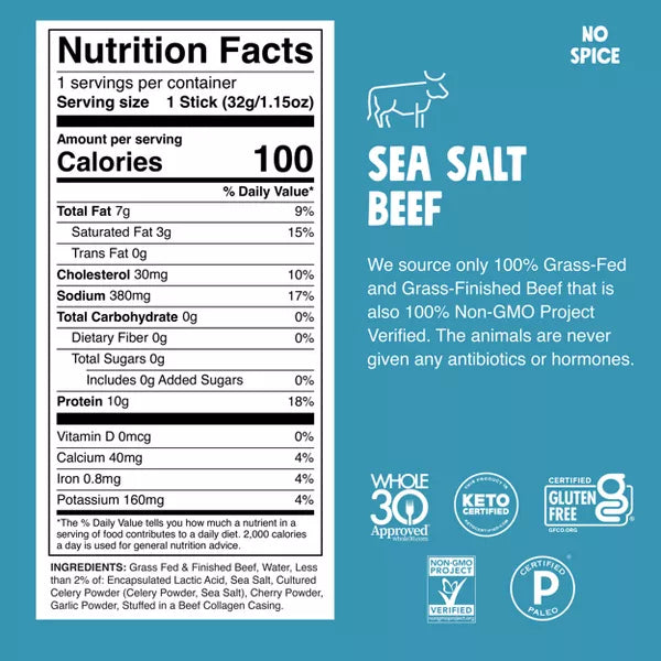 Chomps Sea Salt Beef Sticks, 9.2oz/8ct.