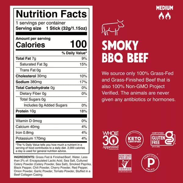Chomps Snack Sticks Smoky BBQ Beef Sticks, 9.2oz/8ct.