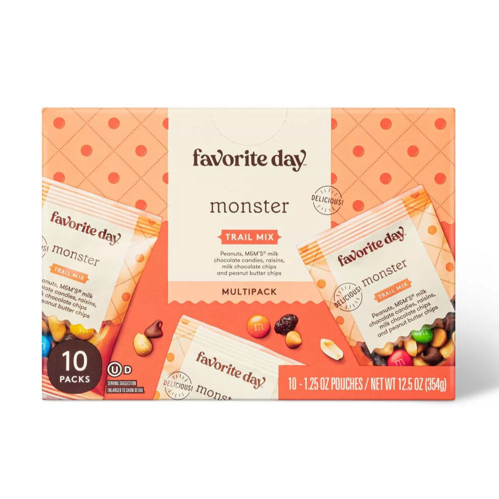 Favorite Day Monster Trail Mix, Peanuts, Peanut Butter Chips, Milk Chocolate Candies, Raisins, M&M’s, Multipack 2.5oz/10ct.