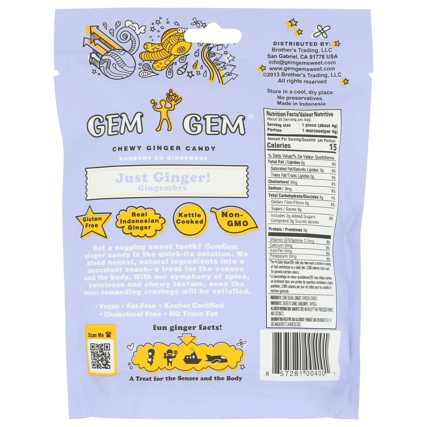 Gem Gem Chewy Ginger Candy Original 5 oz Bag