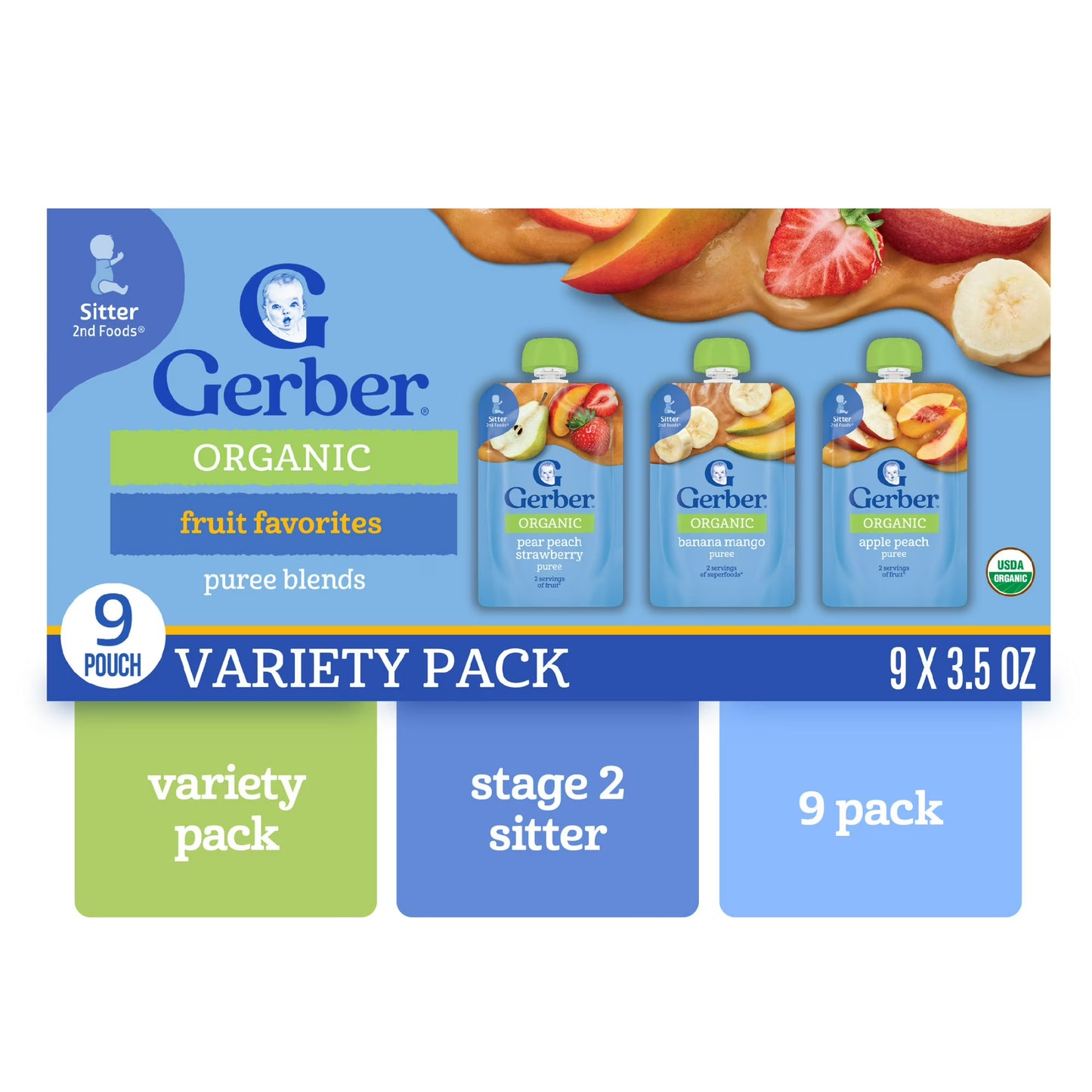 Gerber Organic Fruit Favorites Baby Puree Pouches,
9 Pack