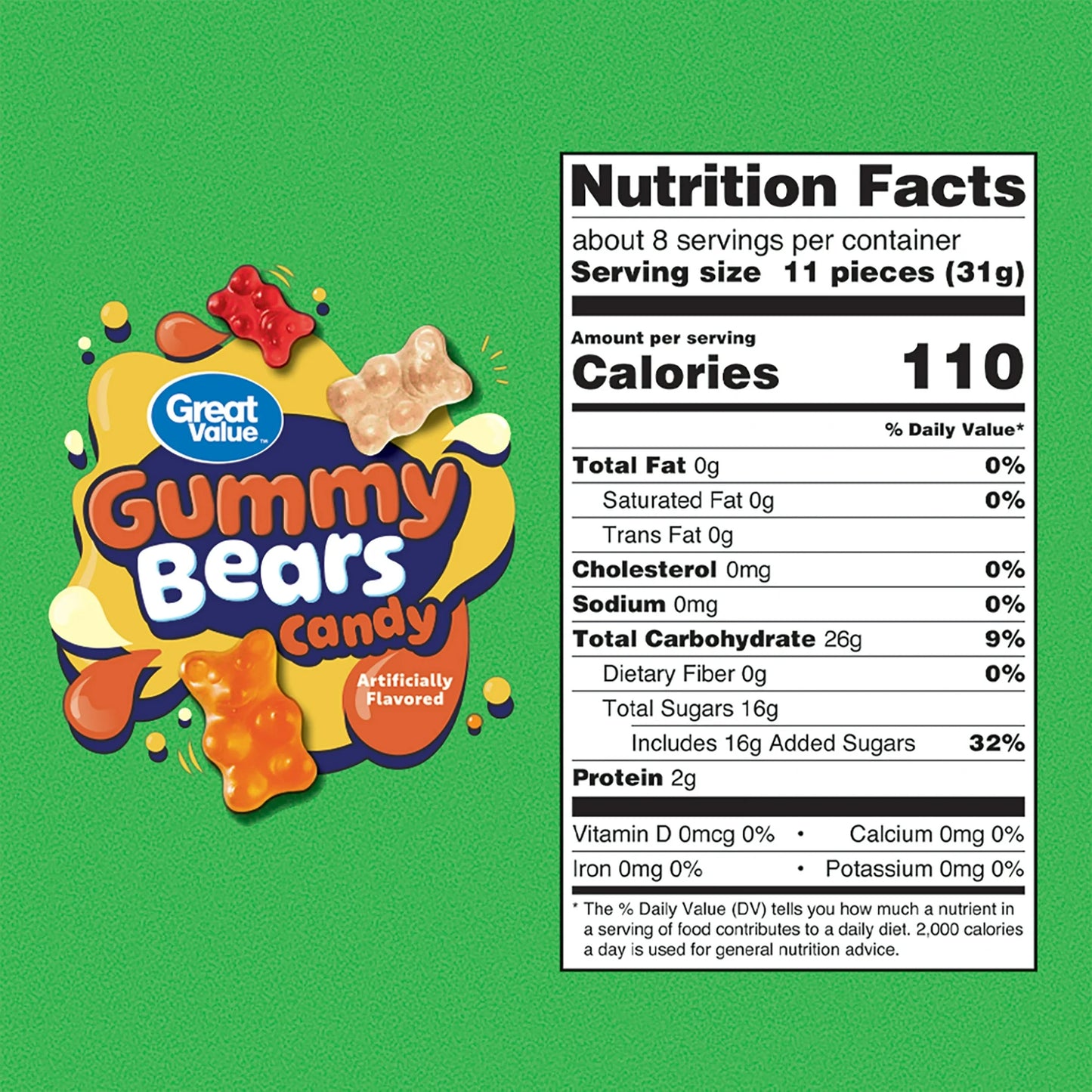 Great Value Gummy Bears Chewy Candy, 9 oz Bag