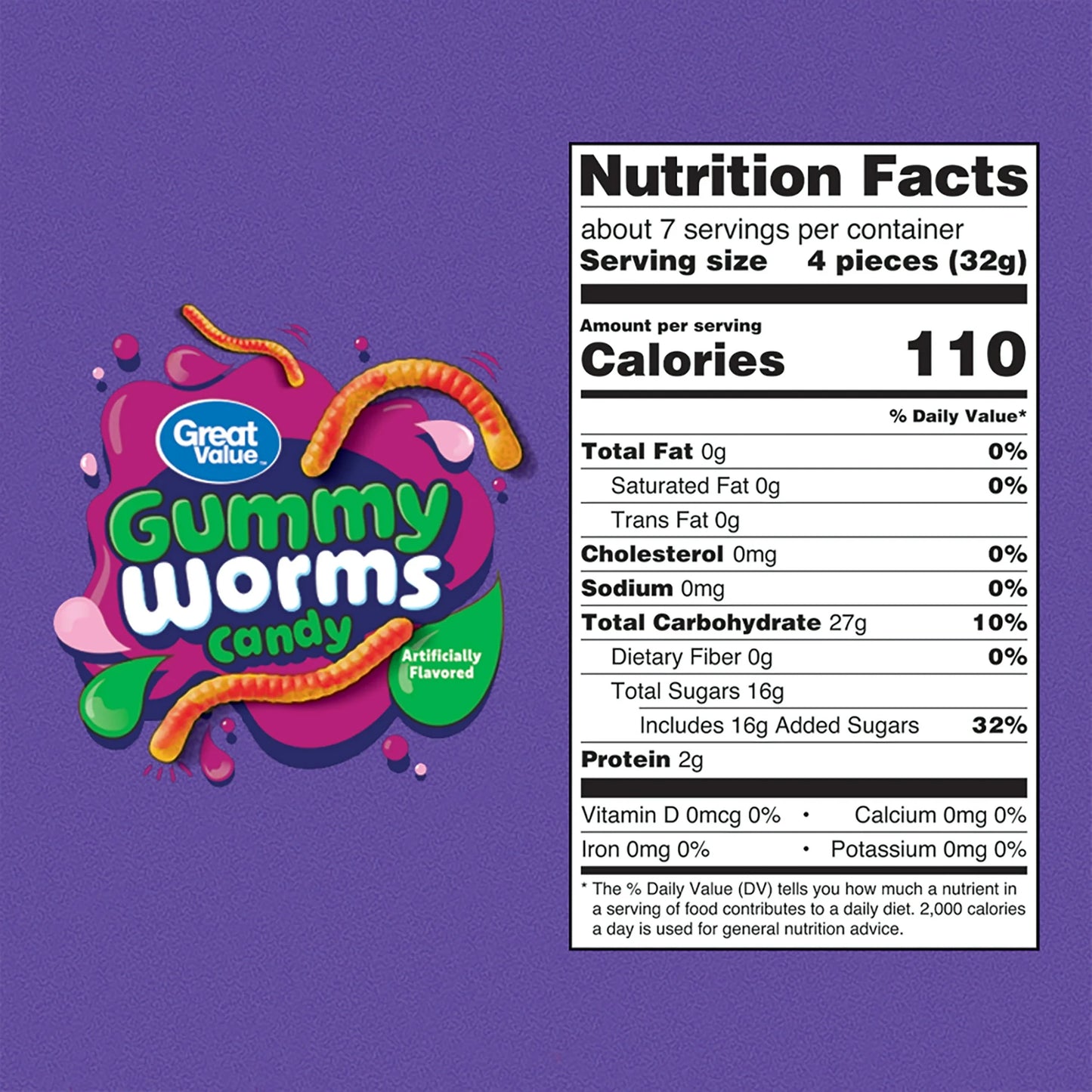 Great Value Gummy Worms Chewy Candy 8 oz