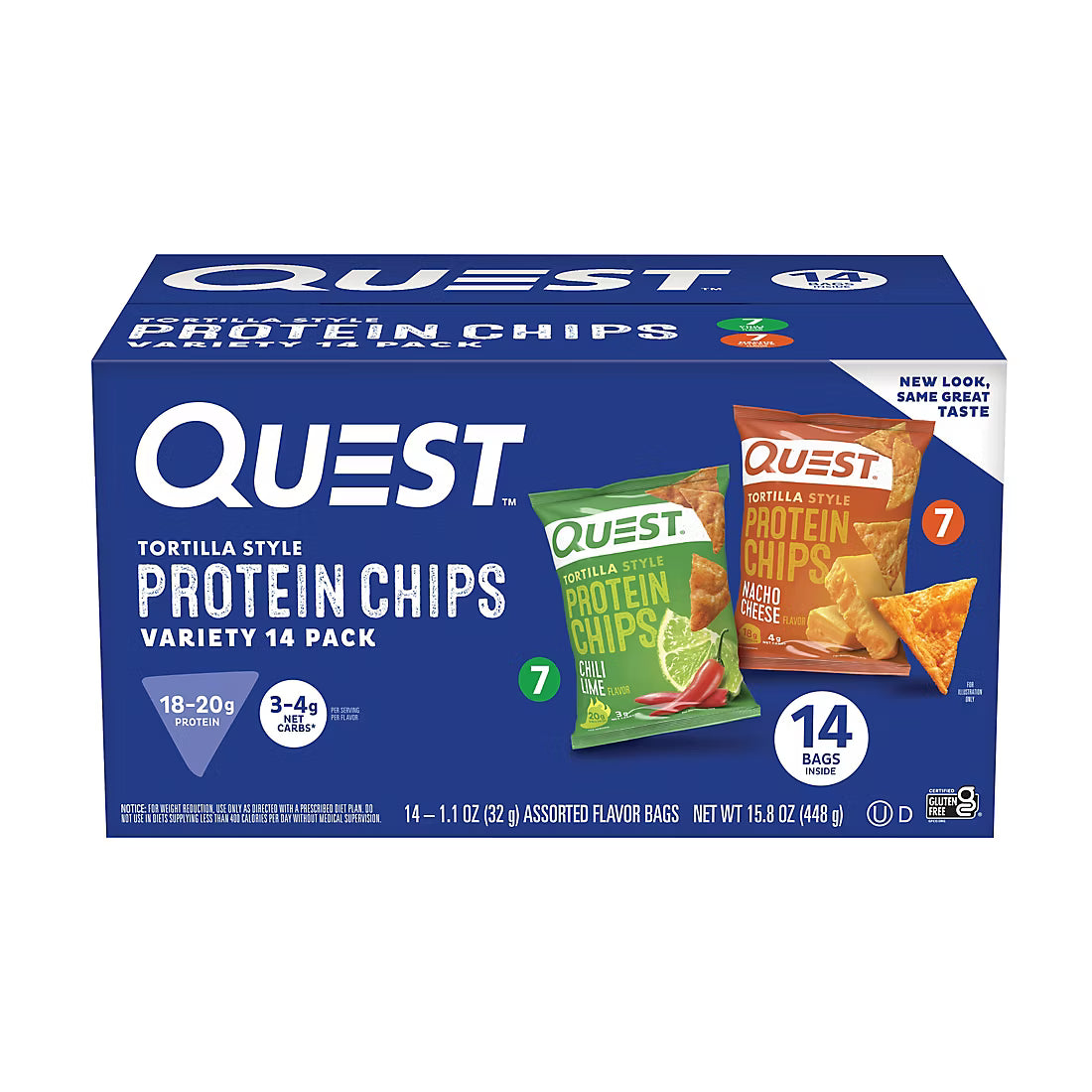 Quest Tortilla Style Protein Chips, Nacho Cheese & Chili Lime, Snacks, 14 ct.