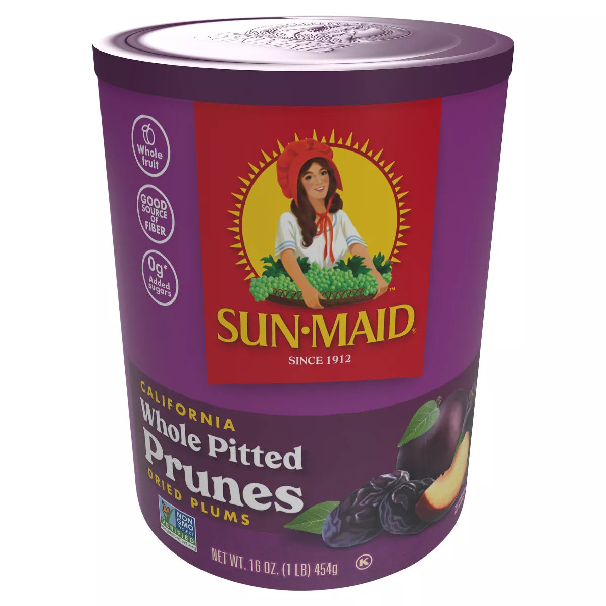 Sun-Maid California Sun-Dried Fruit Whole Pitted Prunes Canister, 16oz.