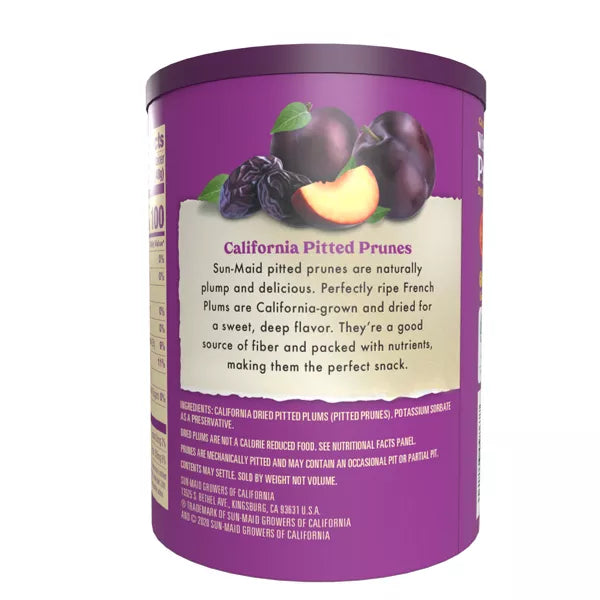 Sun-Maid California Sun-Dried Fruit Whole Pitted Prunes Canister, 16oz.