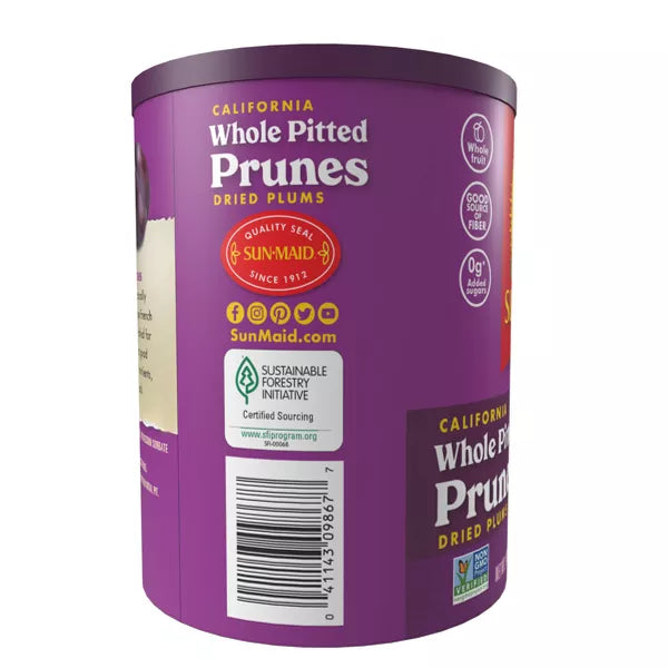 Sun-Maid California Sun-Dried Fruit Whole Pitted Prunes Canister, 16oz.