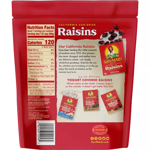 Sun-Maid California Sun-Dried Raisins Resealable Bag, 10oz.