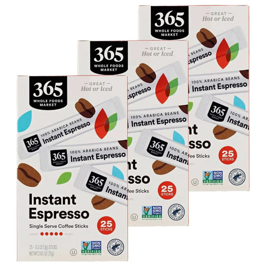 365 by Whole Foods Market Espresso Single Serve Instant Coffee, 0.1 oz. 25 ct. - 3 Pack