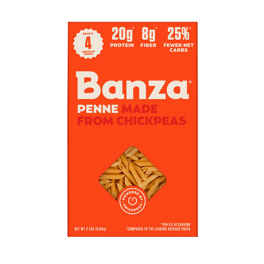 Banza Penne Pasta Four-Pack, Gluten Free, High Protein, and Lower Carb Chickpea Pasta, 2 lb.