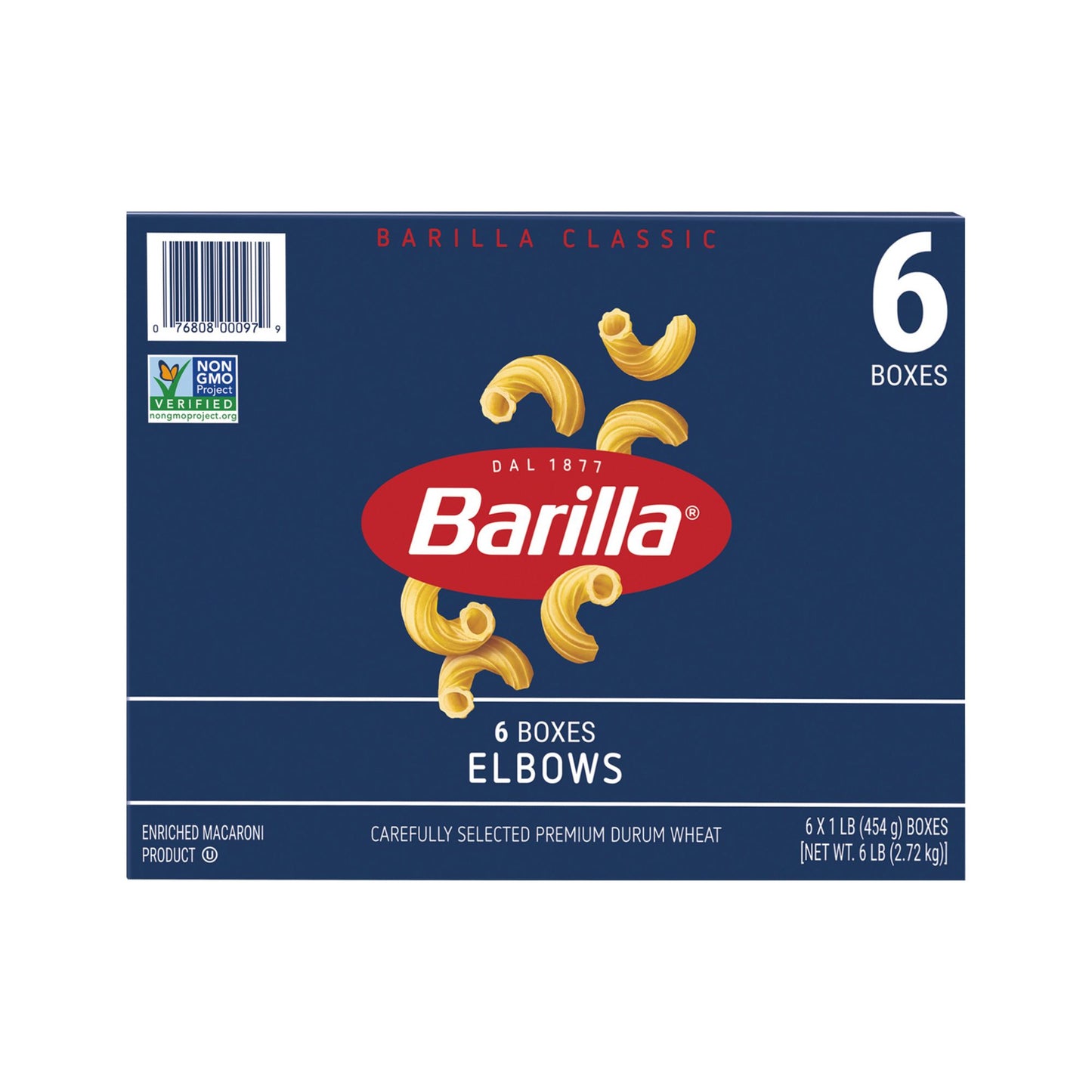 Barilla Elbows Pasta, Non-GMO Pasta Made with Durum Wheat Semolina, Kosher Certified Pasta, 6 x 16 oz. packs, 6 lb.