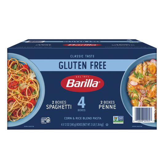 Barilla Gluten Free Penne and Spaghetti, Corn and Rice Blend Pasta, Non-GMO, Vegan, 4 x 12 oz. packs, 3 lb.