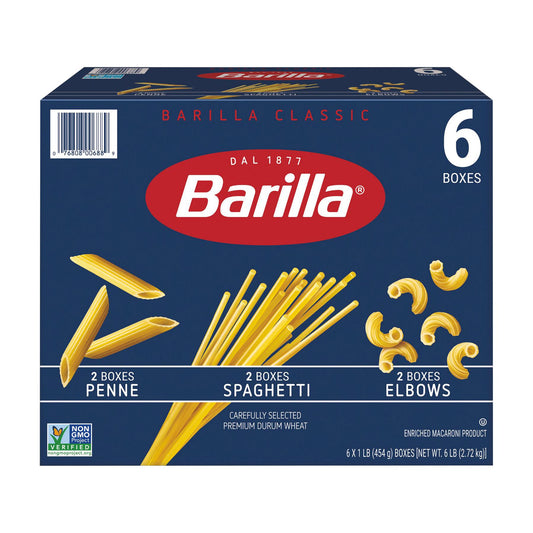 Barilla Penne, Spaghetti and Elbows Variety Pack, Non-GMO, Kosher Certified, 6 x 1 lb. Packs, 6 lb.