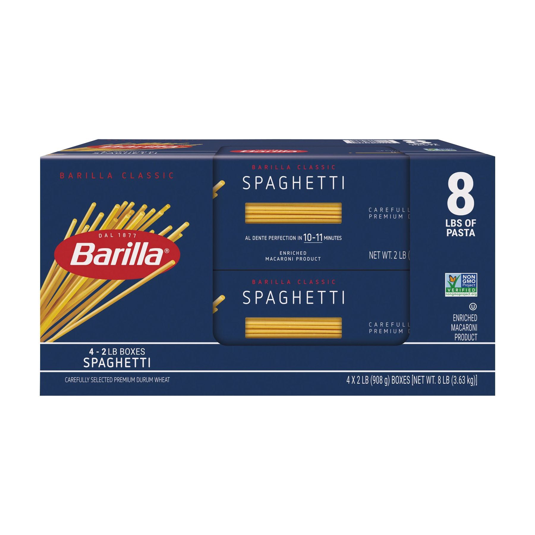 Barilla Spaghetti Pasta, Non-GMO Pasta Made with Durum Wheat Semolina, Kosher Certified, 4 x 2 lb., 8 lb.