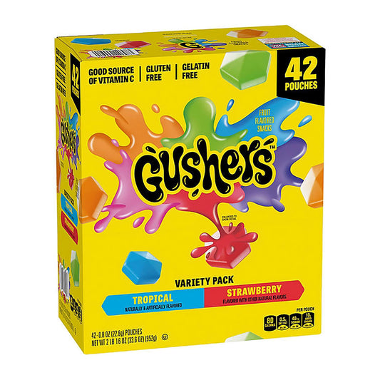 Betty Crocker Gushers Strawberry Splash and Tropical Flavor Fruit Snacks, 42 ct.