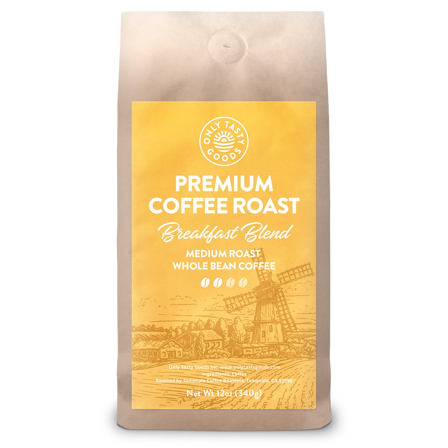 Breakfast Blend Medium Roast Whole Bean Coffee, Speciality Coffee Beans, Fresh Roasted 12 oz.