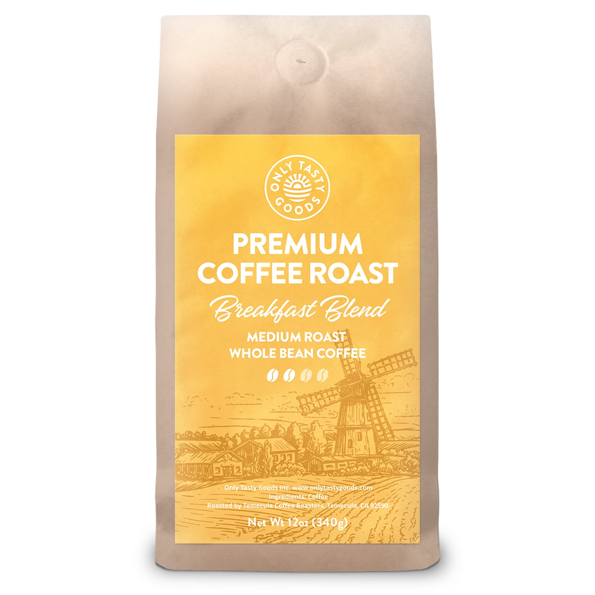 Breakfast Blend Medium Roast Whole Bean Coffee, Speciality Coffee Beans, Fresh Roasted 12 oz.