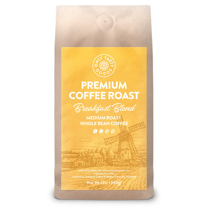 Breakfast Blend Medium Roast Whole Bean Coffee, Speciality Coffee Beans, Fresh Roasted 12 oz.