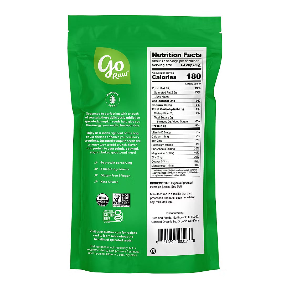 Go Raw Organic Sprouted Pumpkin Seeds with Sea Salt, 18 oz.