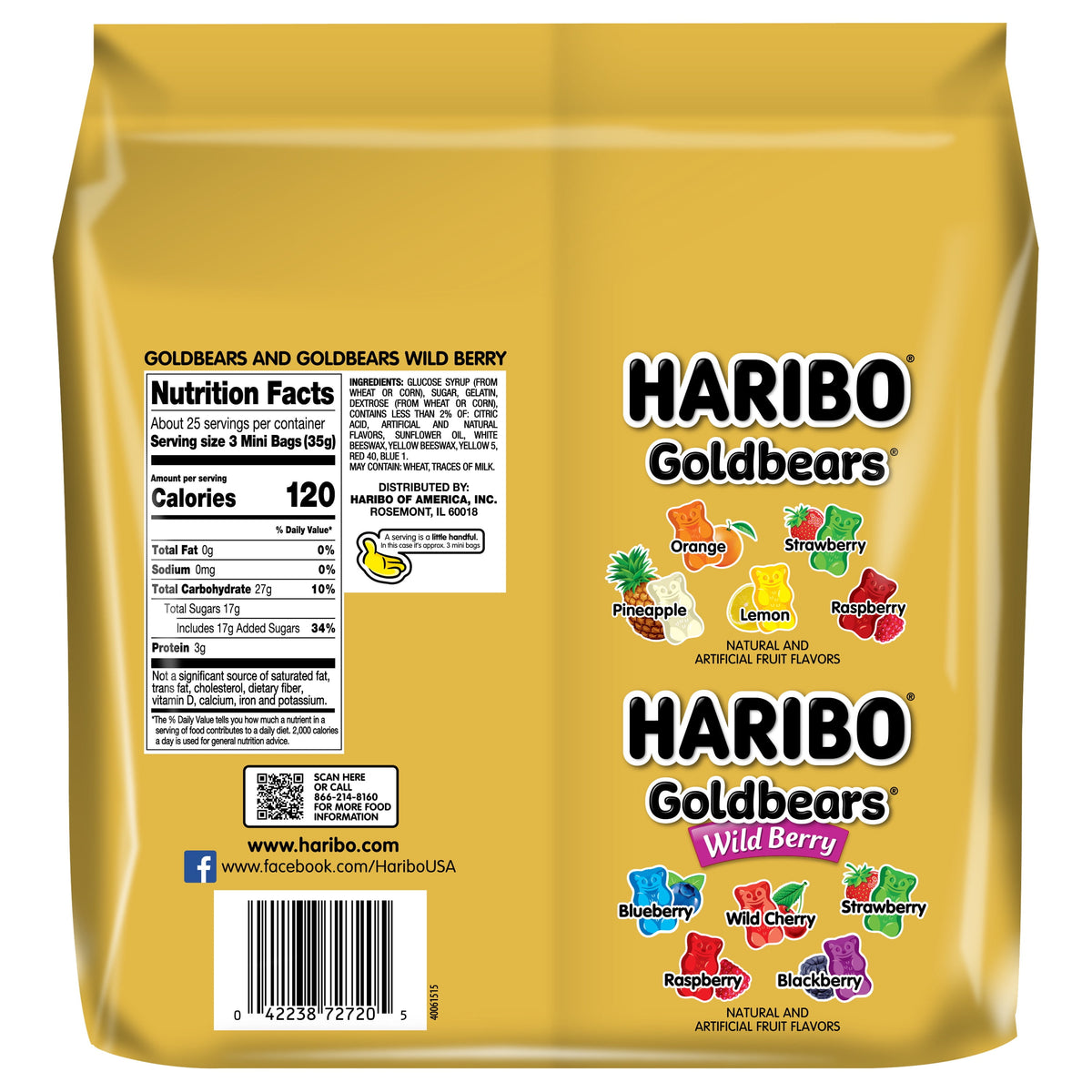 HARIBO Goldbears & Wild Berry Goldbears Gummy Candy, 30.4 oz, 75 ct