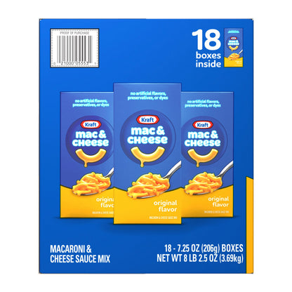 Kraft Original Mac and Cheese Macaroni Original Flavor, Pasta and Noodles, 18 x 7.25 oz.