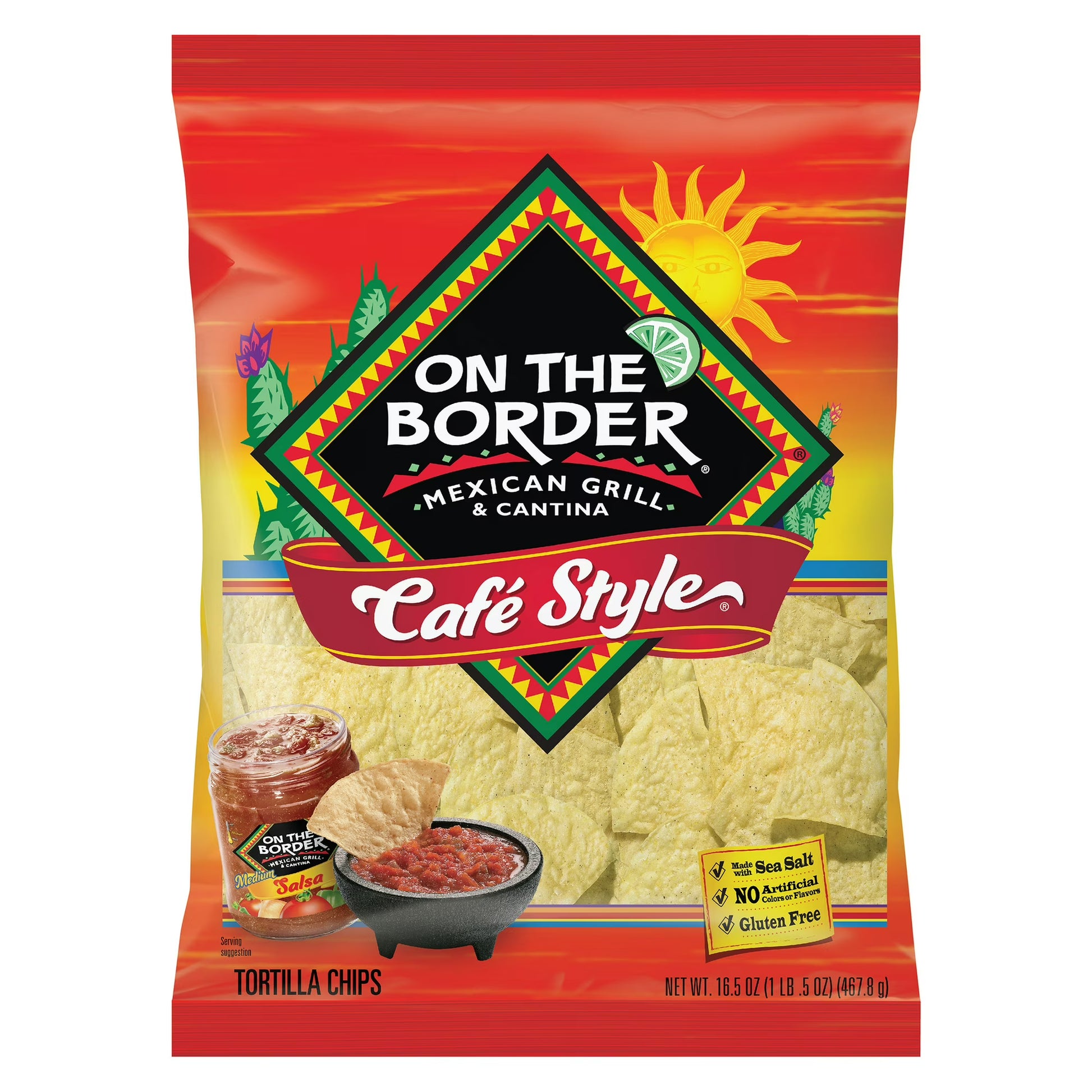 On The Border Cafe Style Tortilla Chips, Snacks, 16.5 oz.