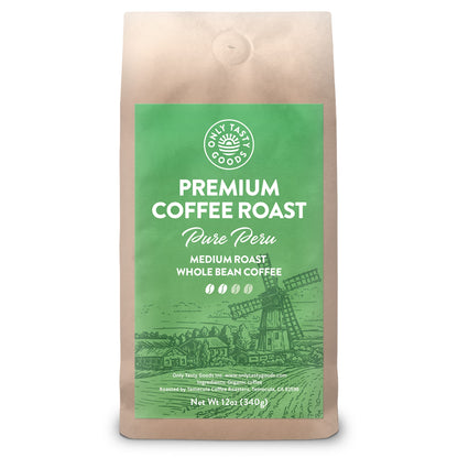 Pure Peru Medium Roast Whole Bean Coffee, Non-GMO, 12 oz.