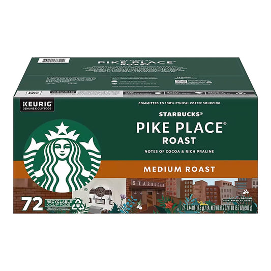 Starbucks Pike Place Roast Medium Roast Coffee K-Cup Pods Capsules, 72 ct.