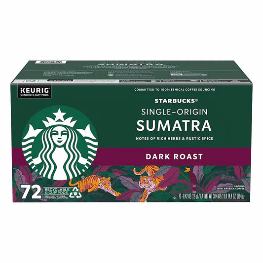 Starbucks Single-Origin Sumatra Dark Roast Coffee K-Cup Pods Capsules, 72 ct.