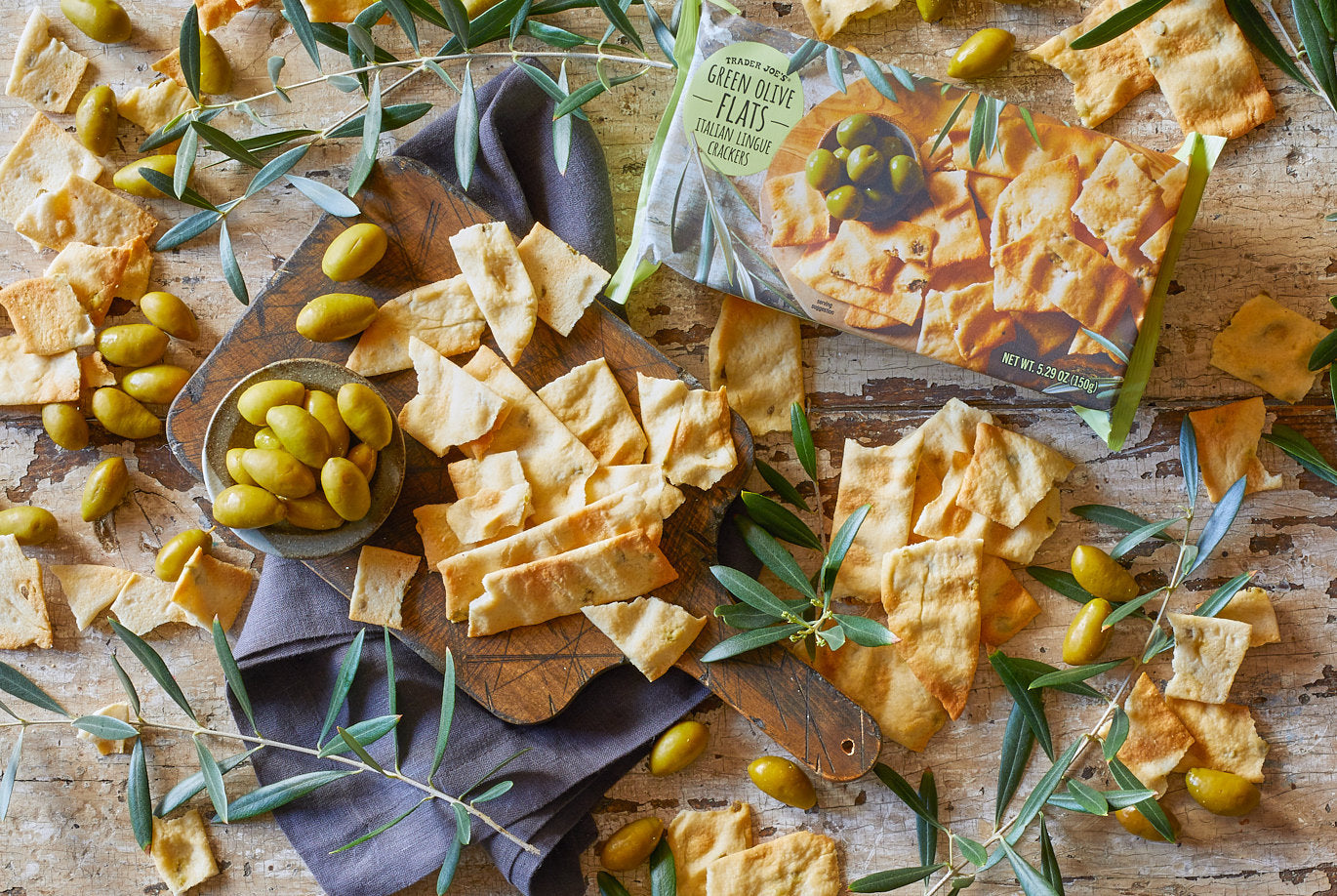 Trader Joe's Green Olive Flats Italian Lingue Crackers, Snacks, 5.29 oz.