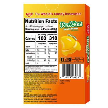 AMOS Peelerz Mango Gummies Peelable Gummy Candy with Real Mango Juice, 3 oz