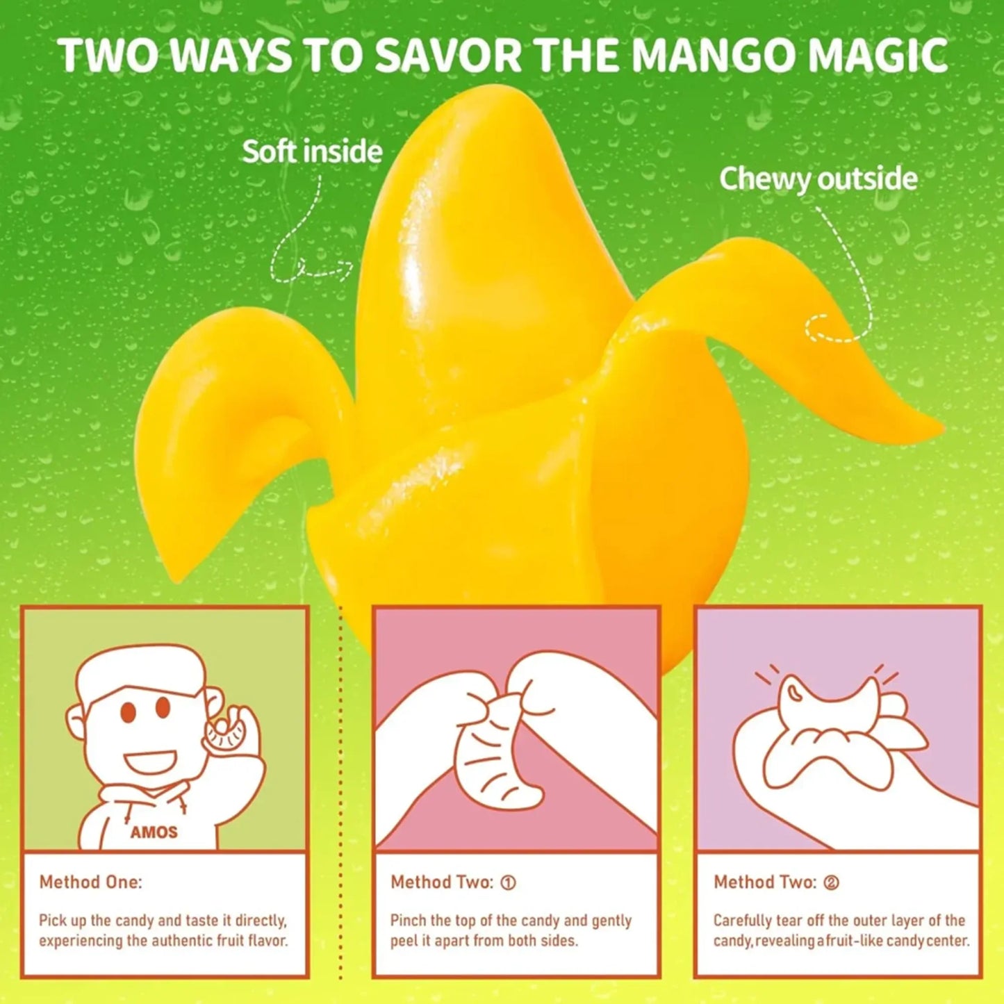 AMOS Peelerz Mango Gummies Peelable Gummy Candy with Real Mango Juice, 3 oz