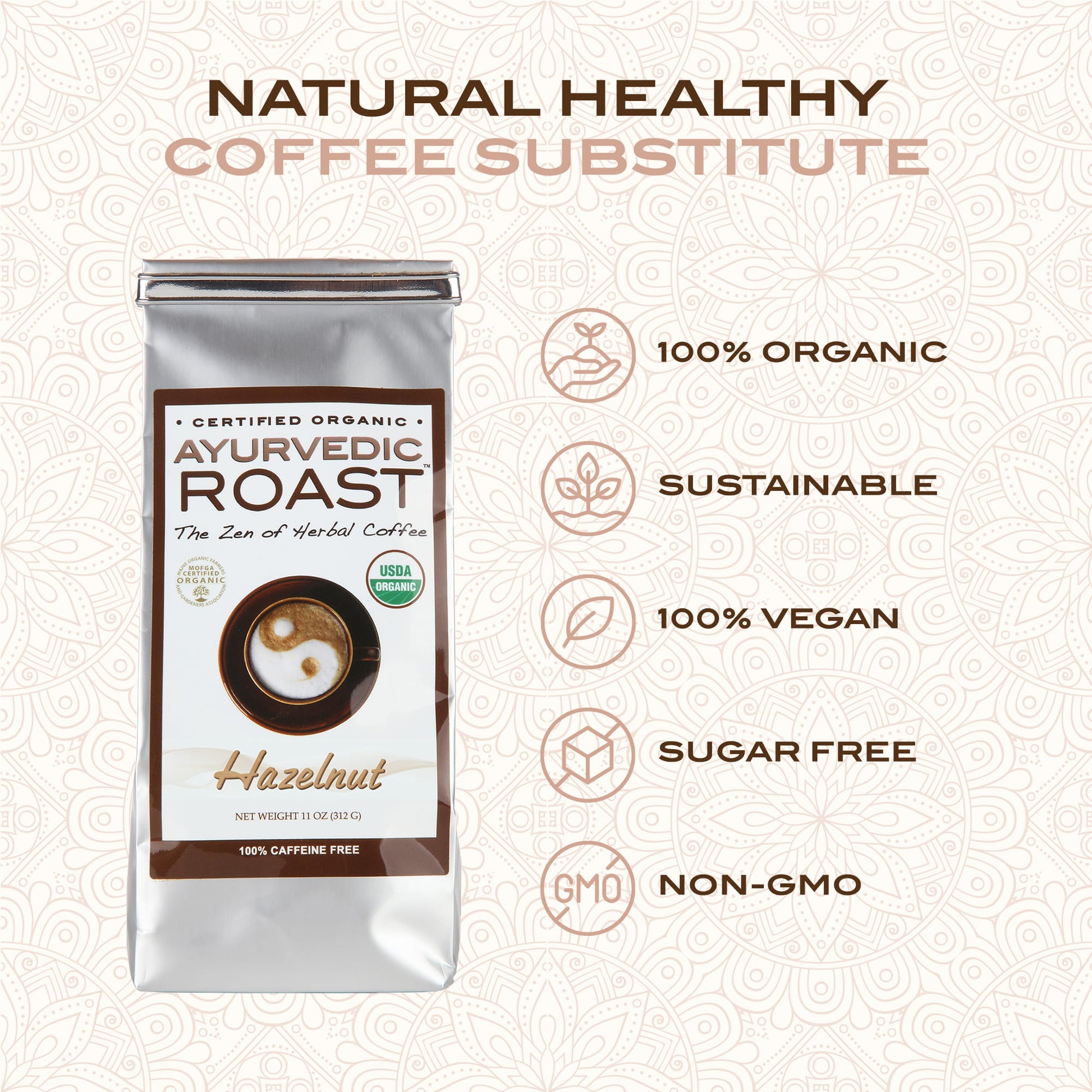 Ayurvedic Roast Hazelnut, Organic Coffee Substitute Caffeine Free Grain Coffee