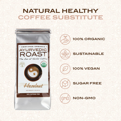 Ayurvedic Roast Hazelnut, Organic Coffee Substitute Caffeine Free Grain Coffee