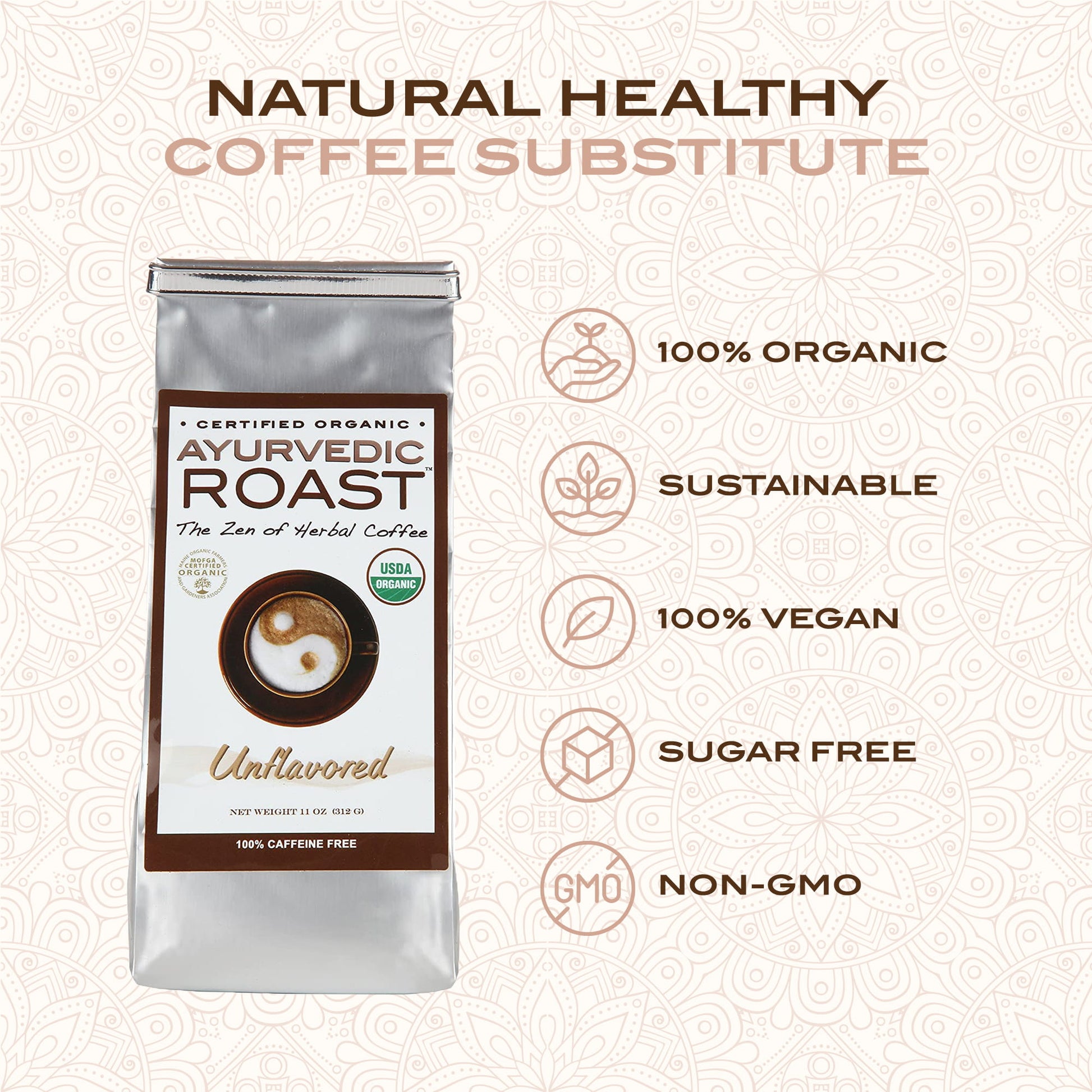 Ayurvedic Roast Unflavored, Organic Coffee Substitute Caffeine Free Grain Coffee