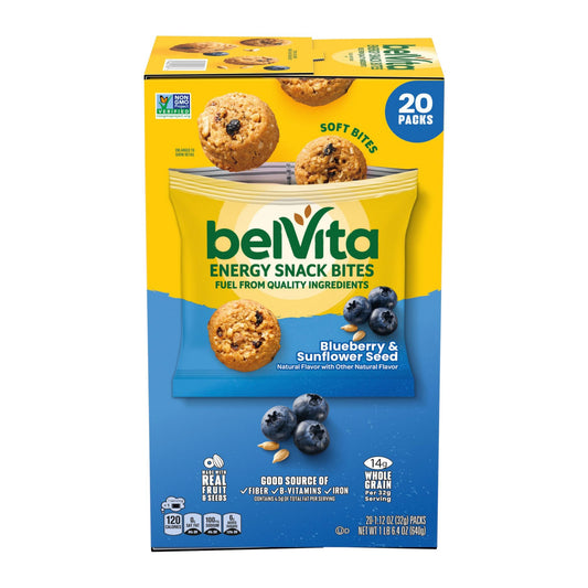 belVita Energy Snack Bites, Blueberry and Sunflower Seeds, Snack Packs, 20 ct.