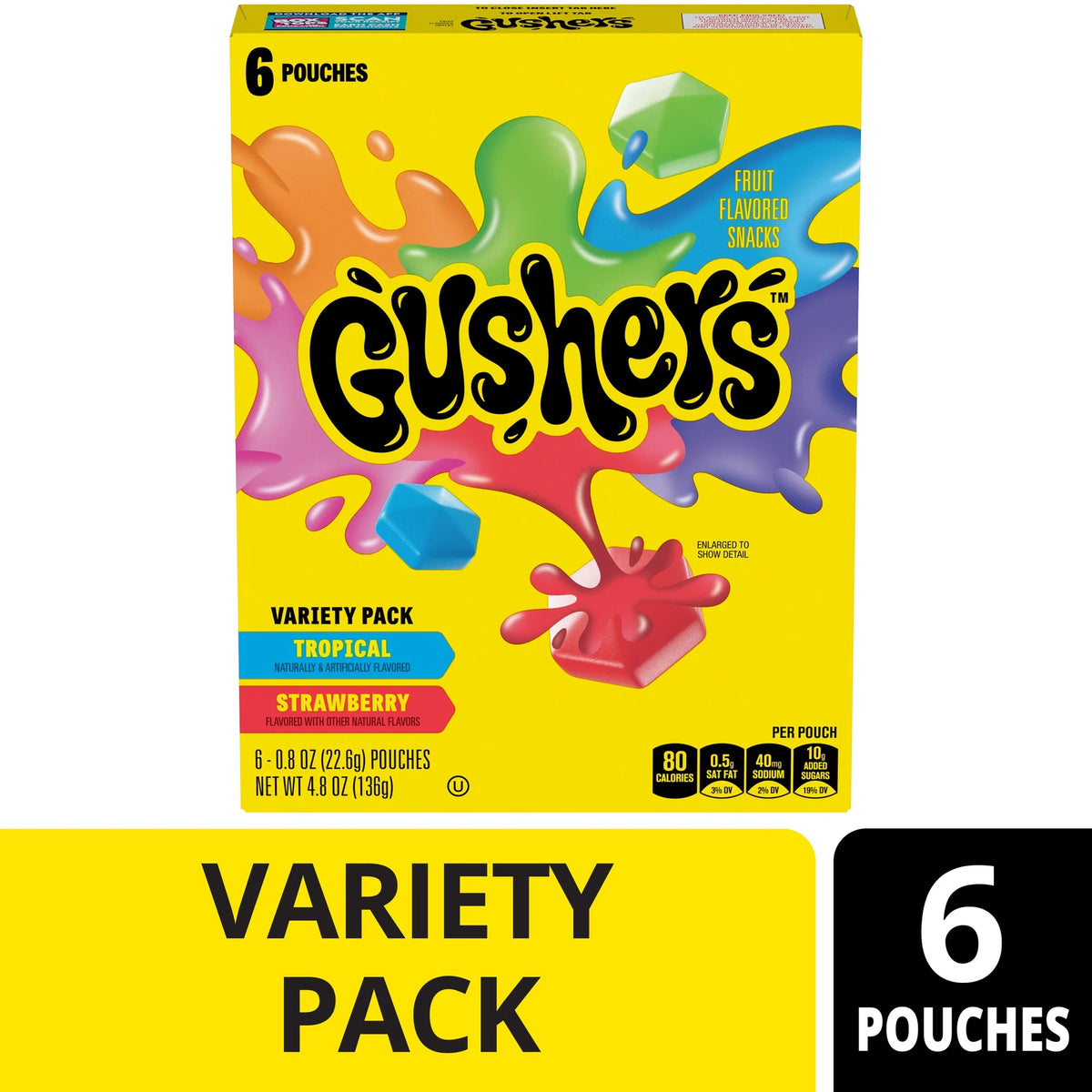 Betty Crocker Gushers Strawberry and Tropical Flavor Fruit Snacks, 6 Count 4.8 oz
