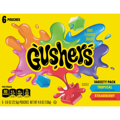 Betty Crocker Gushers Strawberry and Tropical Flavor Fruit Snacks, 6 Count 4.8 oz