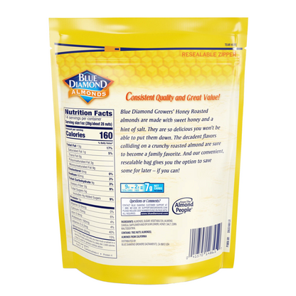 Blue Diamond Almonds Honey Roasted, 14oz. - Back