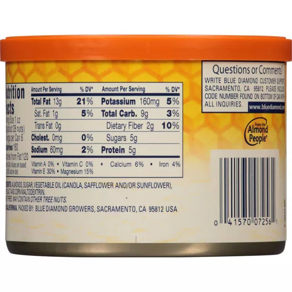Blue Diamond Almonds Honey Roasted, 6oz.