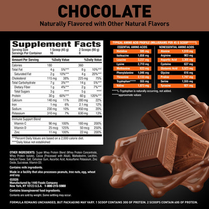 Body Fortress Super Advanced Whey Protein Powder, Chocolate, 60g Protein, Vitamins C & D Plus Zinc, 1.59 lb