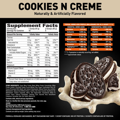 Body Fortress Super Advanced Whey Protein Powder, Cookies and Cream, 60g Protein, Vitamins C & D Plus Zinc, 1.59 lb