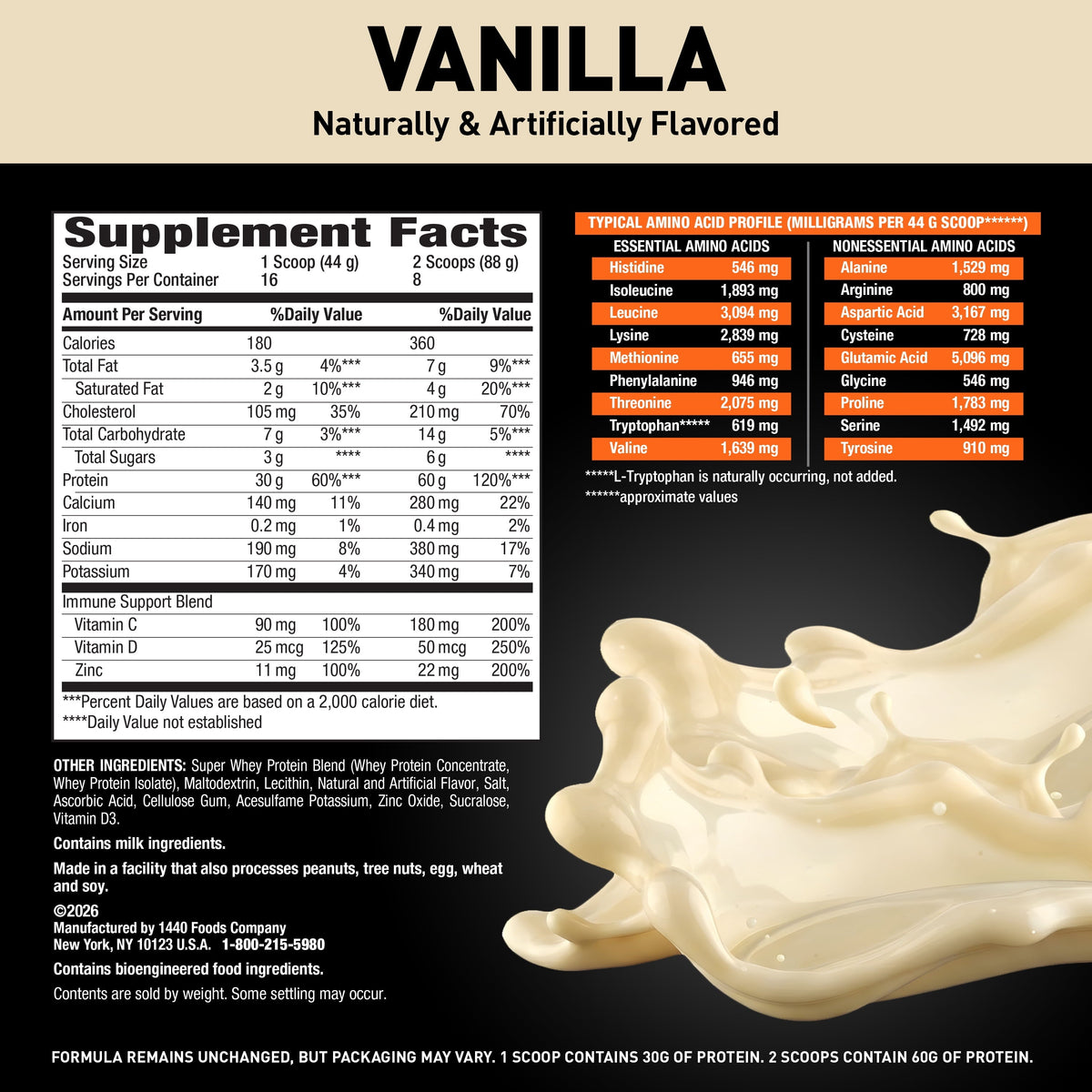 Body Fortress Super Advanced Whey Protein Powder, Vanilla, 60g Protein, Vitamins C & D Plus Zinc, 1.55 lb