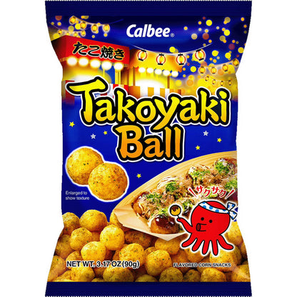 Calbee Takoyaki Ball Flavored Corn Puffs Japanese-Style BBQ Sauce 3.17 oz 